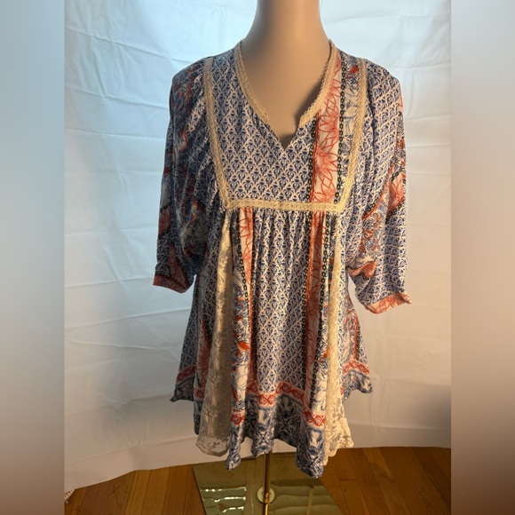 Umgee Blue and Orange Patterned Tunic - Picture 1 of 6